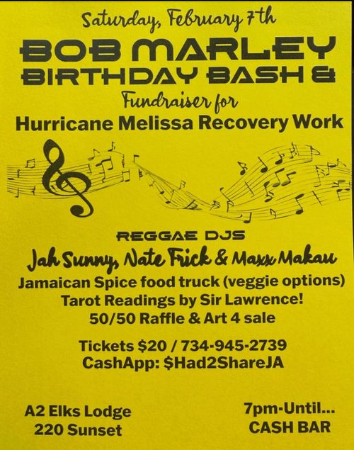 Bob Marley Birthday Bash & Fundraiser for Hurricane Melissa Recovery Work